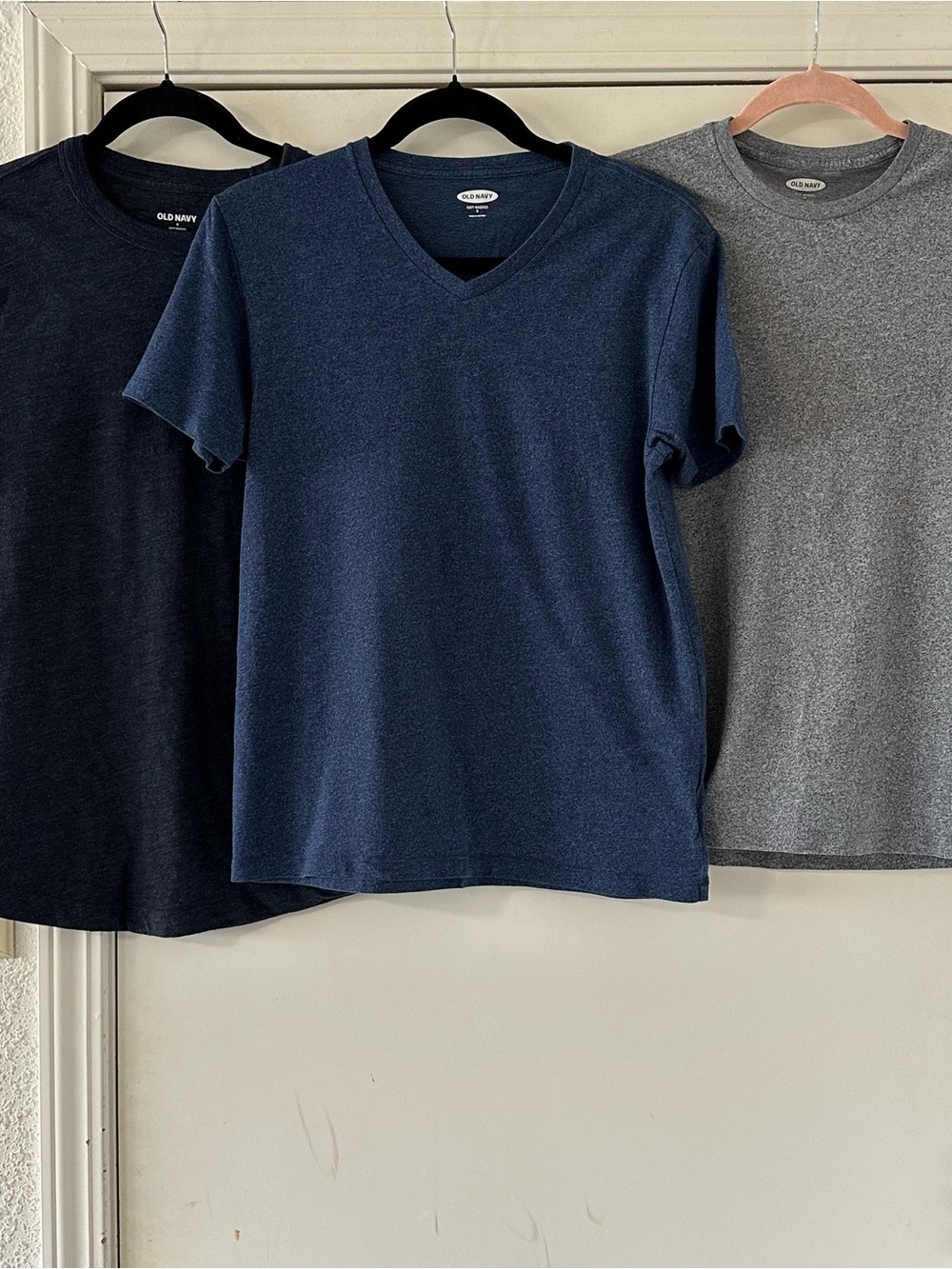Old Navy Men's Navy, Blue, and Gray V-Neck and Crew Short Sleeve Tee Trio